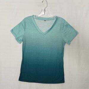 Gradient Teal V-Neck Women's Top